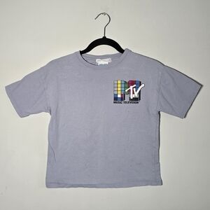 ZARA Kids MTV Graphic T-Shirt Size 7 Gray Short Sleeve Logo Tee Retro Music TV